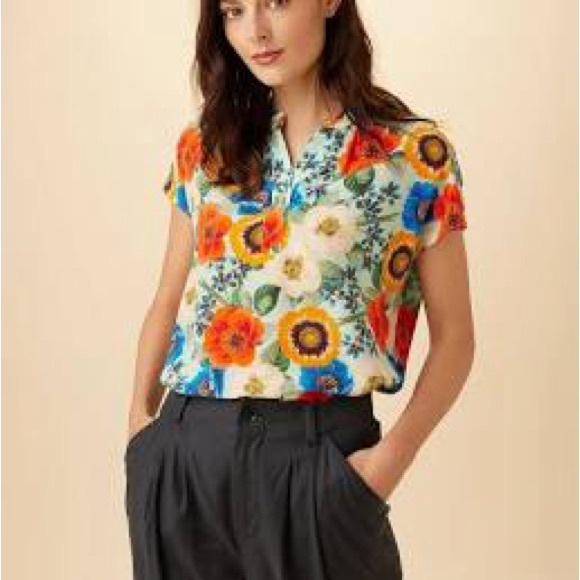 Amour Vert Tops - Amour Vert Orange Yellow Boxy Polo Blouse